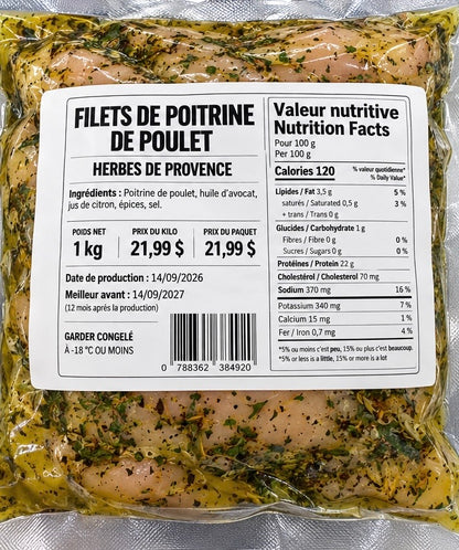Filet de poitrine de poulet Herbes de Provence ( 1kg )